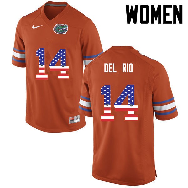 Florida Gators Women #14 Luke Del Rio College Football USA Flag Fashion Orange